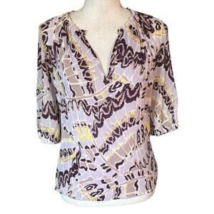 Marie Oliver Size S Crinkle Gauze Silk Blend Blouse Top Lined Purple Print